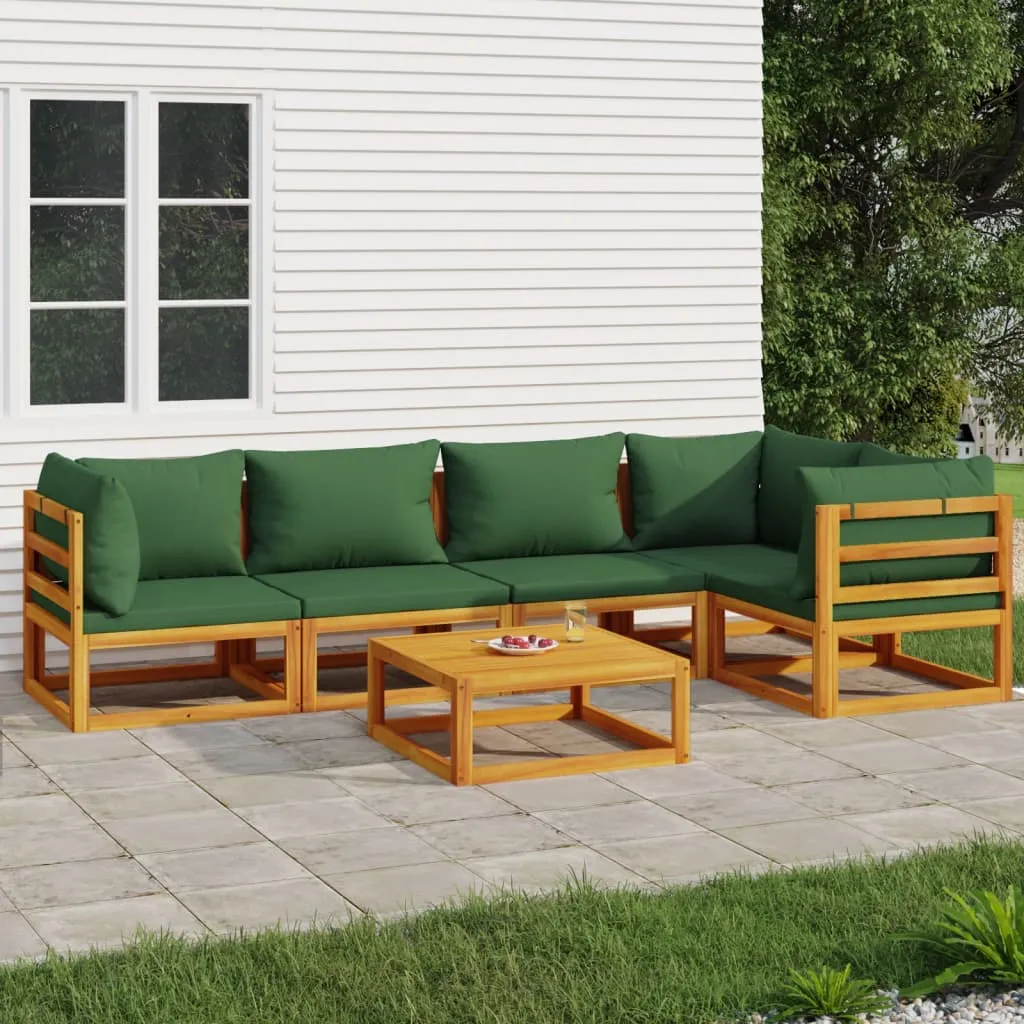 vidaXL Set Salotto da Giardino 6pz con Cuscini Verdi in Legno Massello