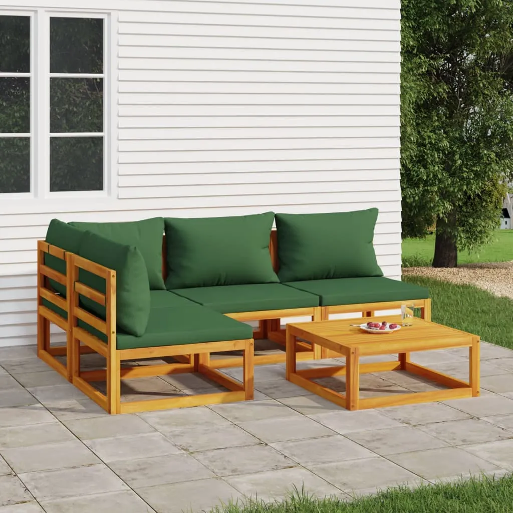 vidaXL Set Salotto da Giardino 5pz con Cuscini Verdi Legno Massello