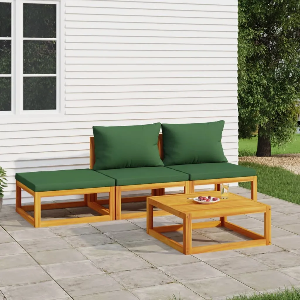 vidaXL Set Salotto da Giardino 4 pz con Cuscini Verdi Legno Massello