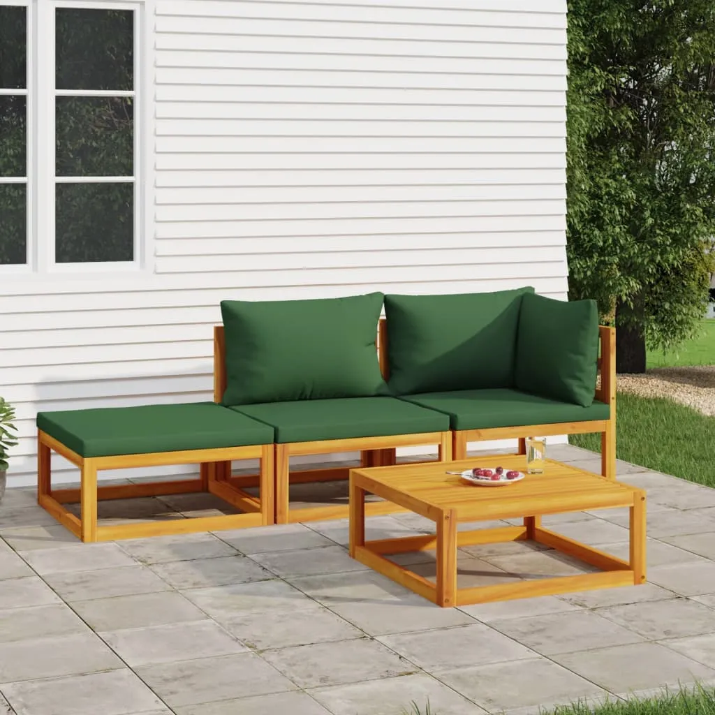 vidaXL Set Salotto da Giardino 4 pz con Cuscini Verdi Legno Massello