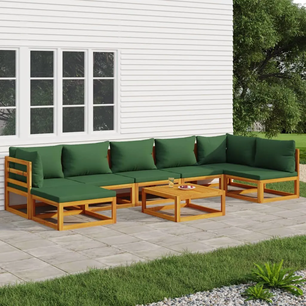 vidaXL Set Salotto da Giardino 8pz con Cuscini Verdi in Legno Massello