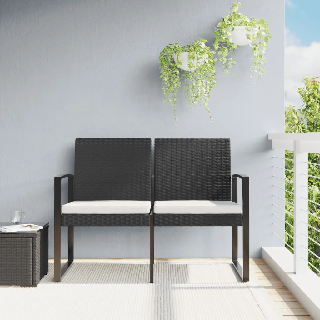 vidaXL Panca da Giardino a 2 Posti con Cuscini in Rattan PP Nero