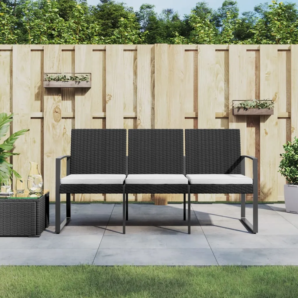 vidaXL Panca da Giardino a 3 Posti con Cuscini in Rattan PP Nero