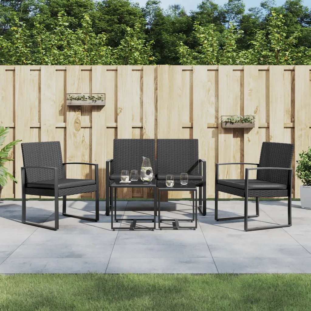 vidaXL Set da Pranzo da Giardino 5 pz Nero con Cuscini in Rattan PP