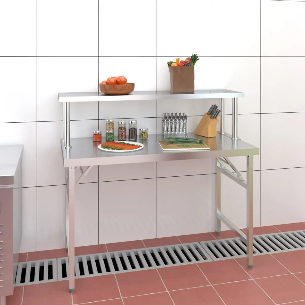 vidaXL Tavolo Lavoro Cucina con Ripiano 120x60x115 cm Acciaio Inox