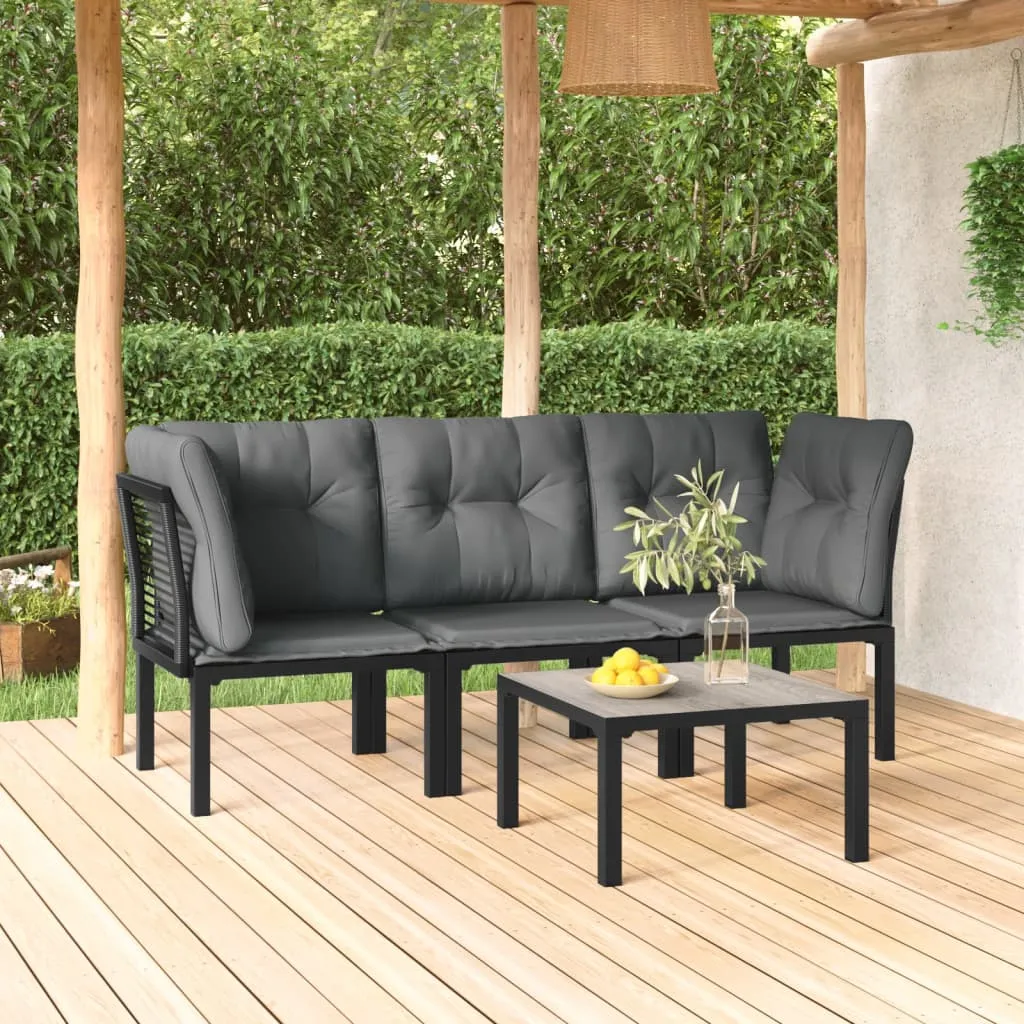 vidaXL Set Salotto da Giardino 4 pz Nero e Grigio in Polyrattan