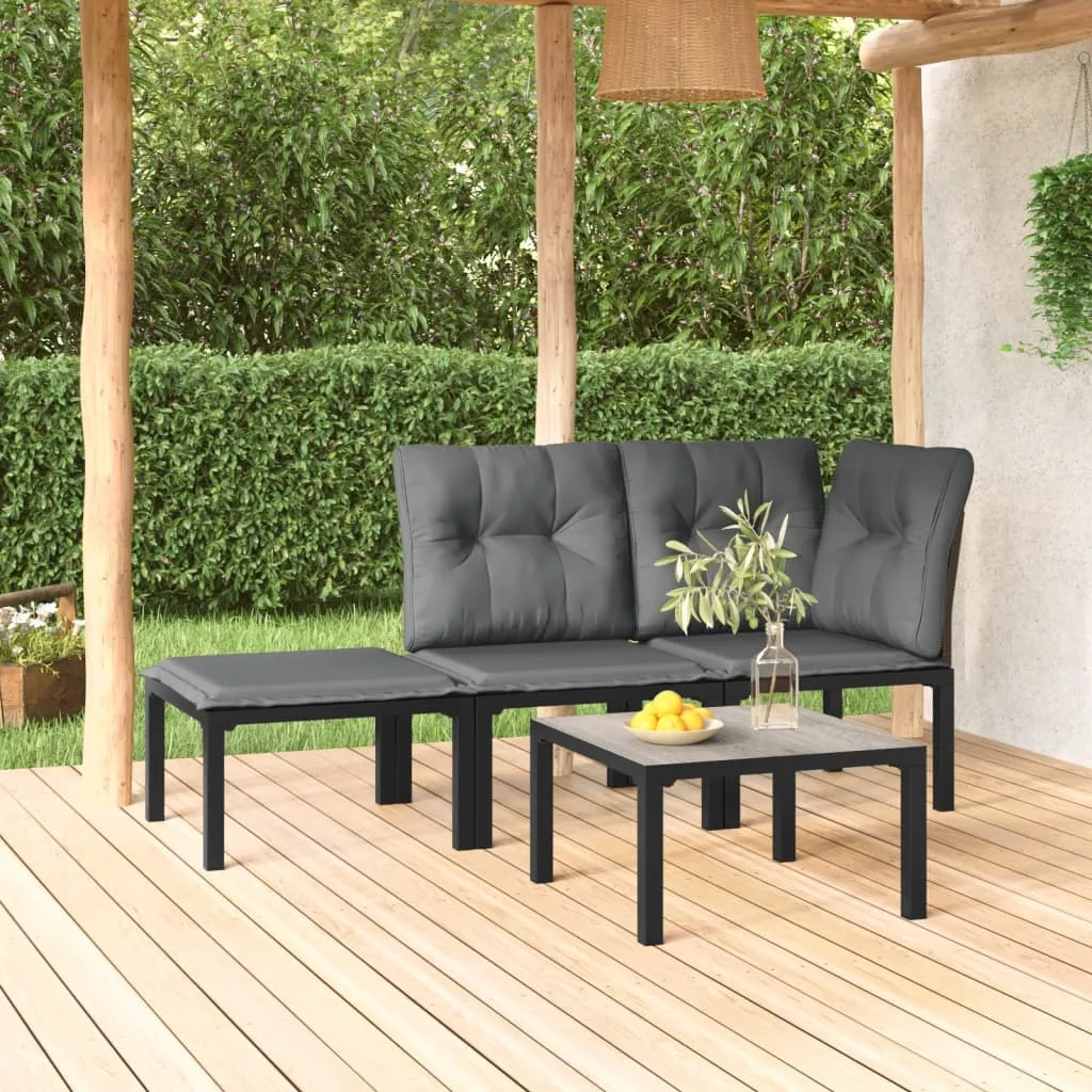 vidaXL Set Salotto da Giardino 4 pz Nero e Grigio in Polyrattan