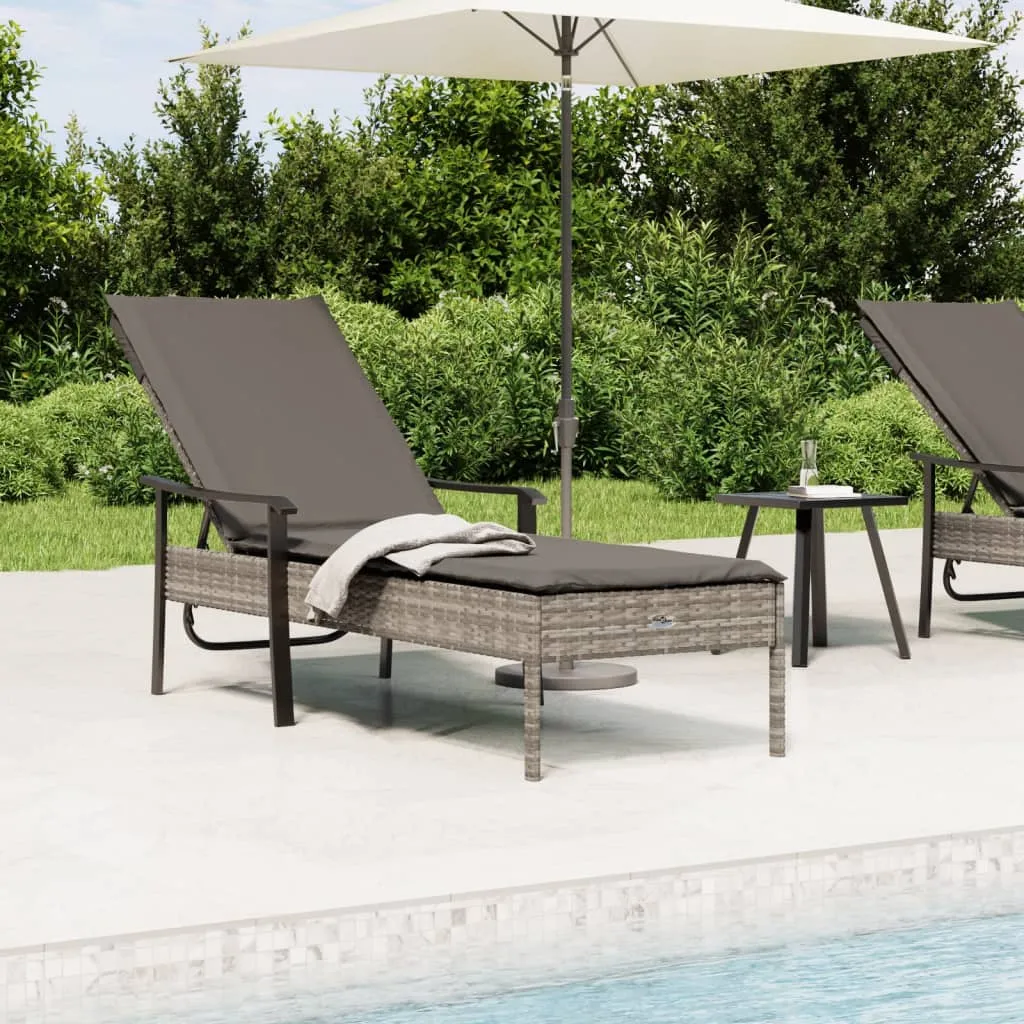 vidaXL Lettino Prendisole con Cuscino Grigio in Polyrattan