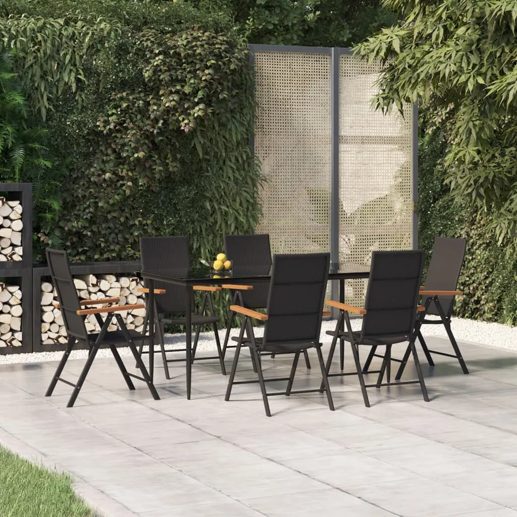 vidaXL Set da Pranzo da Giardino 7 pz Nero e Marrone in Polyrattan