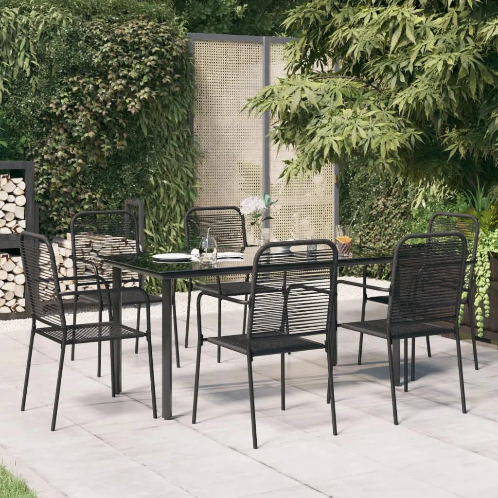 vidaXL Set da Pranzo da Giardino 7 pz Nero Corda di Cotone e Acciaio