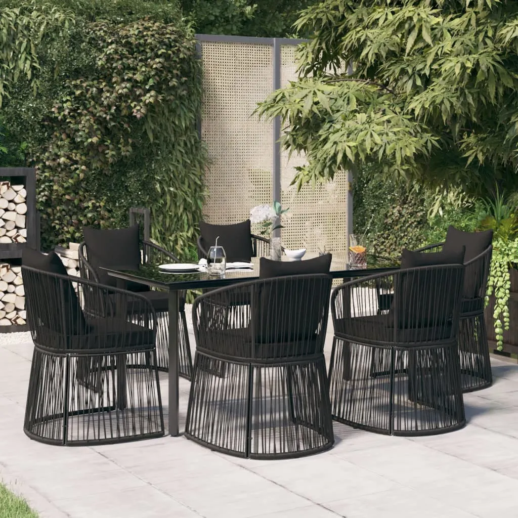 vidaXL Set da Pranzo da Giardino 7 pz Nero con Cuscini in Rattan PVC