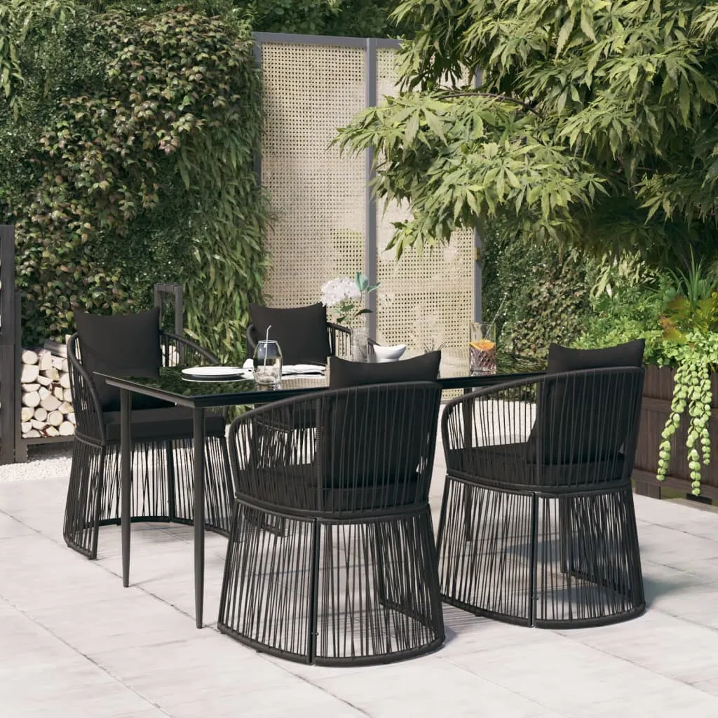 vidaXL Set da Pranzo da Giardino 5 pz Nero con Cuscini in Rattan PVC