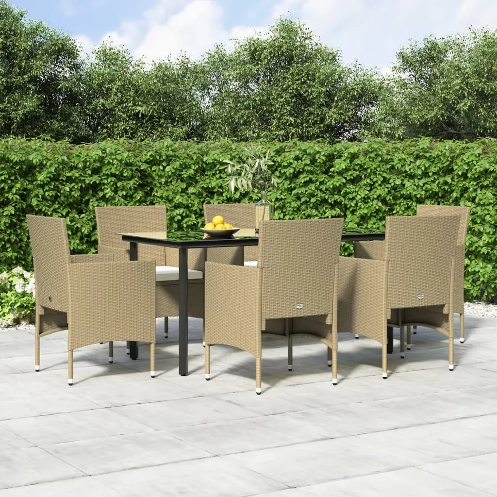 vidaXL Set da Pranzo da Giardino 7 pz con Cuscini Beige e Nero