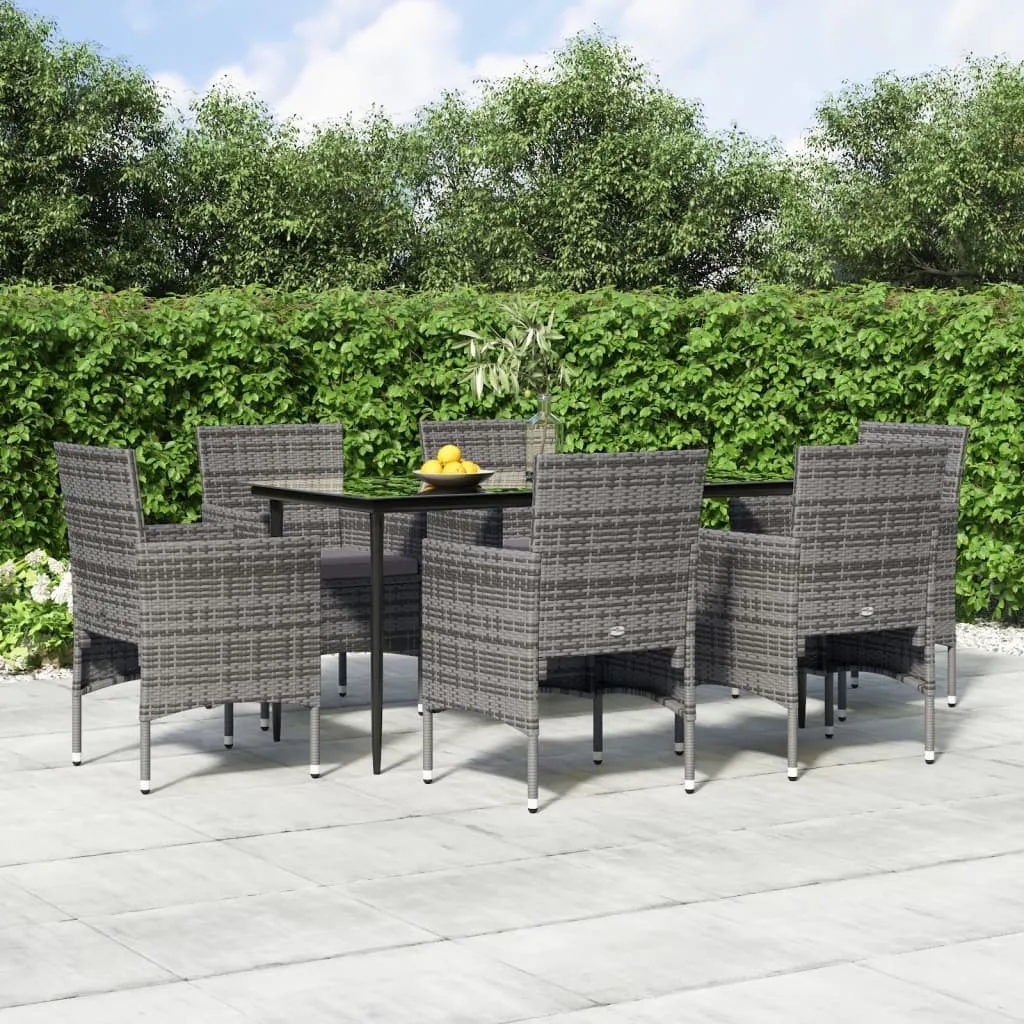 vidaXL Set da Pranzo da Giardino 7 pz con Cuscini Grigio e Nero