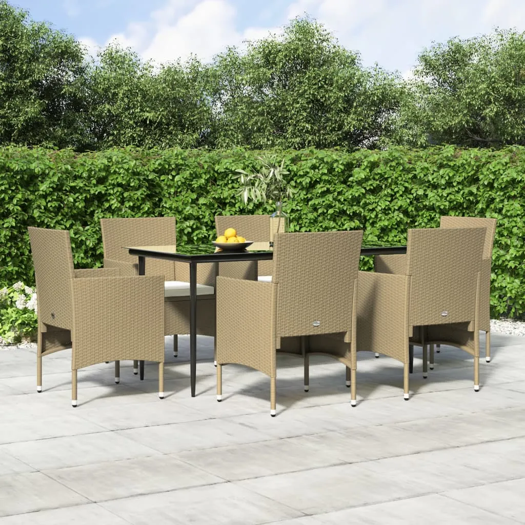 vidaXL Set da Pranzo da Giardino 7 pz con Cuscini Beige e Nero