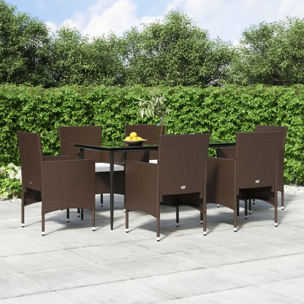 vidaXL Set da Pranzo da Giardino 7 pz con Cuscini Marrone e Nero