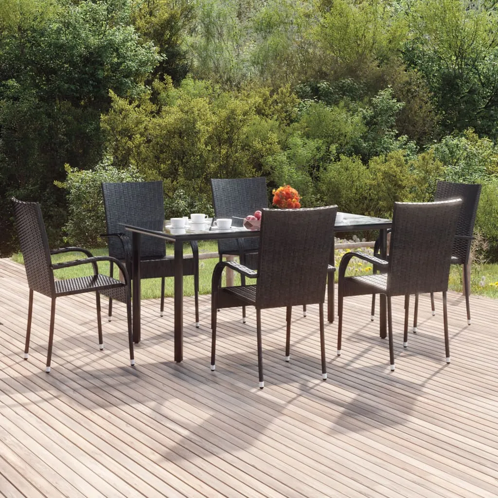 vidaXL Set da Pranzo da Giardino 7 pz Nero in Polyrattan