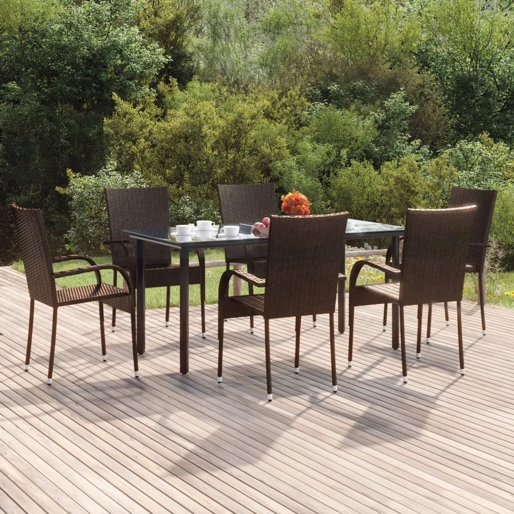 vidaXL Set da Pranzo da Giardino 7 pz Marrone in Polyrattan