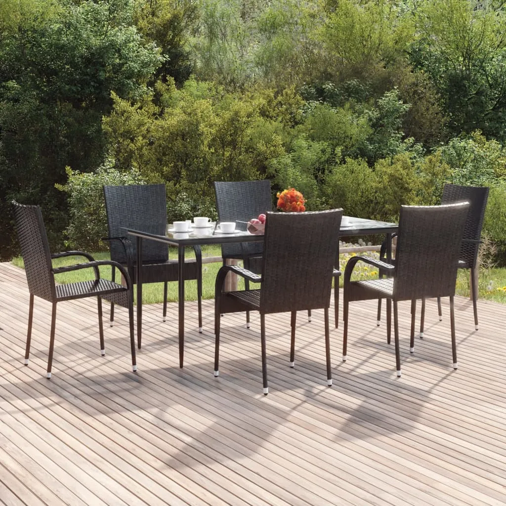 vidaXL Set da Pranzo da Giardino 7 pz Nero in Polyrattan