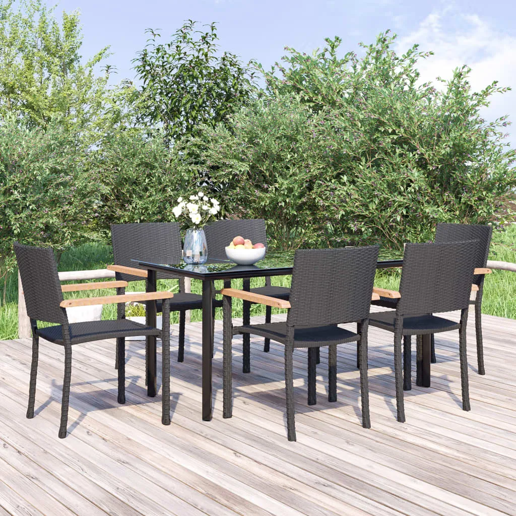 vidaXL Set da Pranzo da Giardino 7 pz Nero in Polyrattan