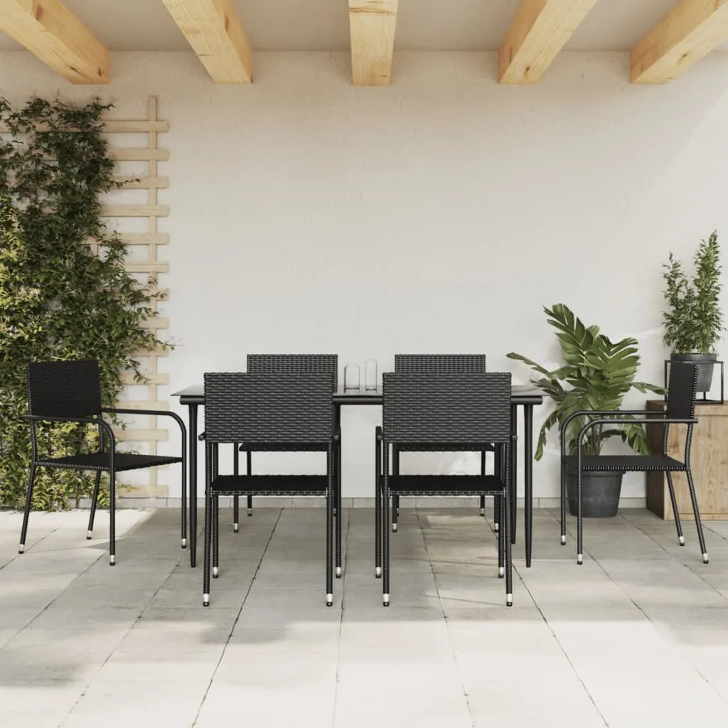 vidaXL Set da Pranzo da Giardino 7 pz Nero in Polyrattan