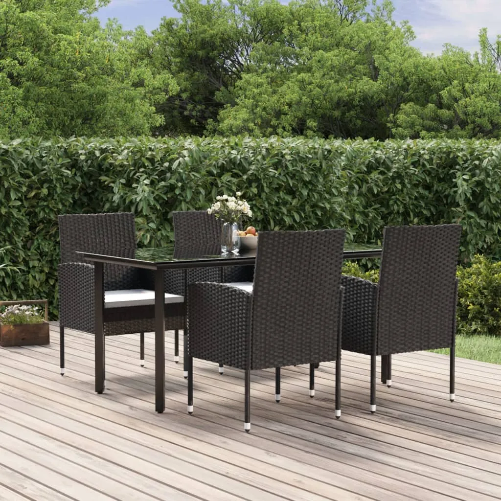 vidaXL Set da Pranzo da Giardino 5 pz Nero con Cuscini in Polyrattan