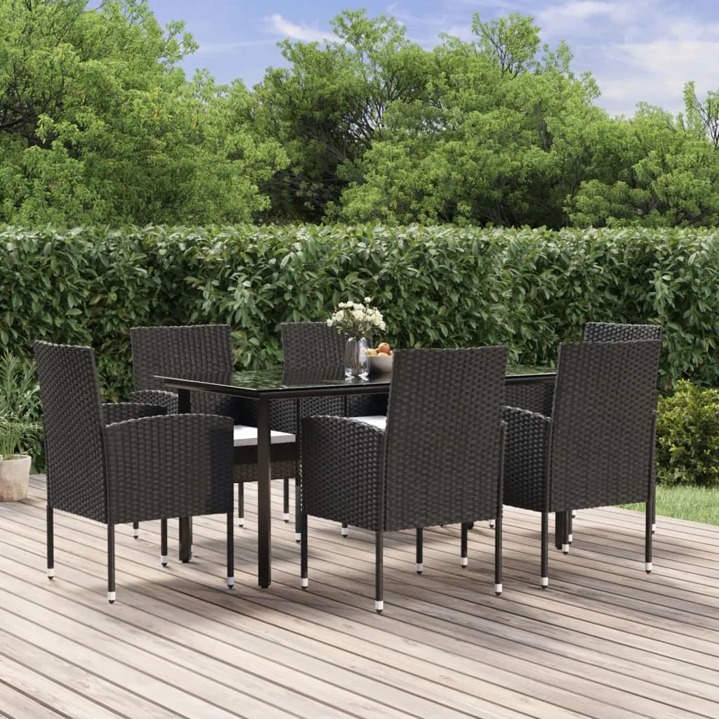 vidaXL Set da Pranzo da Giardino 7 pz Nero con Cuscini in Polyrattan