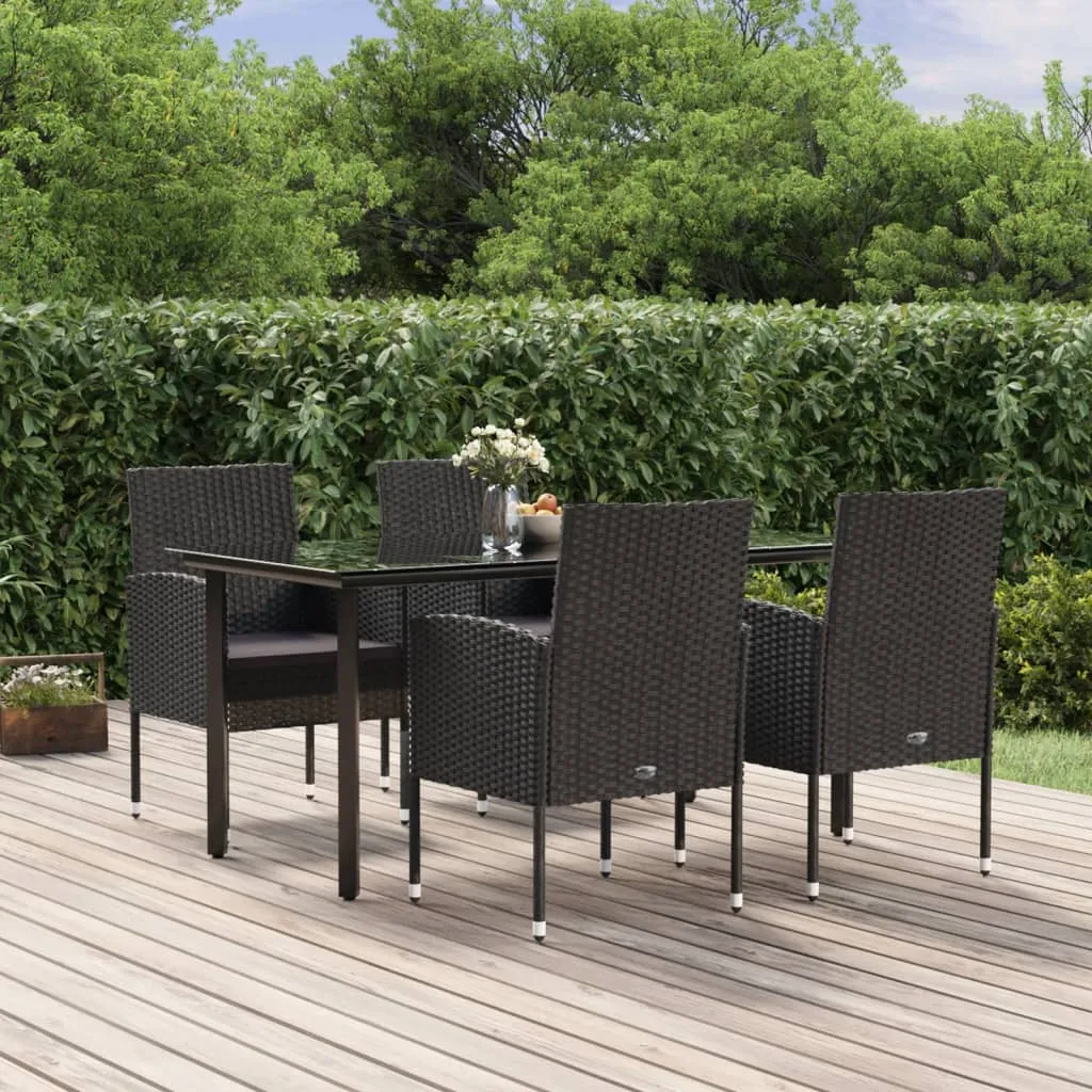 vidaXL Set da Pranzo da Giardino 5 pz Nero con Cuscini in Polyrattan