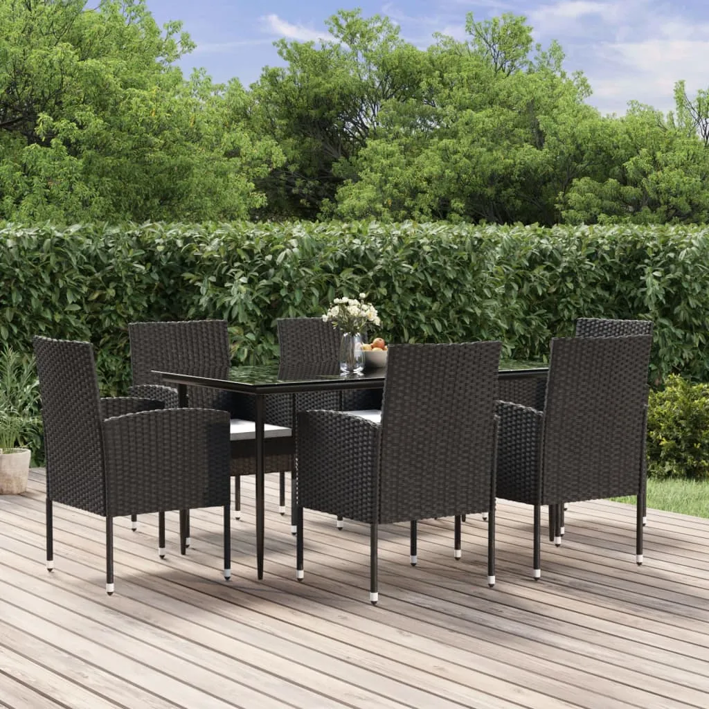 vidaXL Set da Pranzo da Giardino 7 pz Nero con Cuscini in Polyrattan