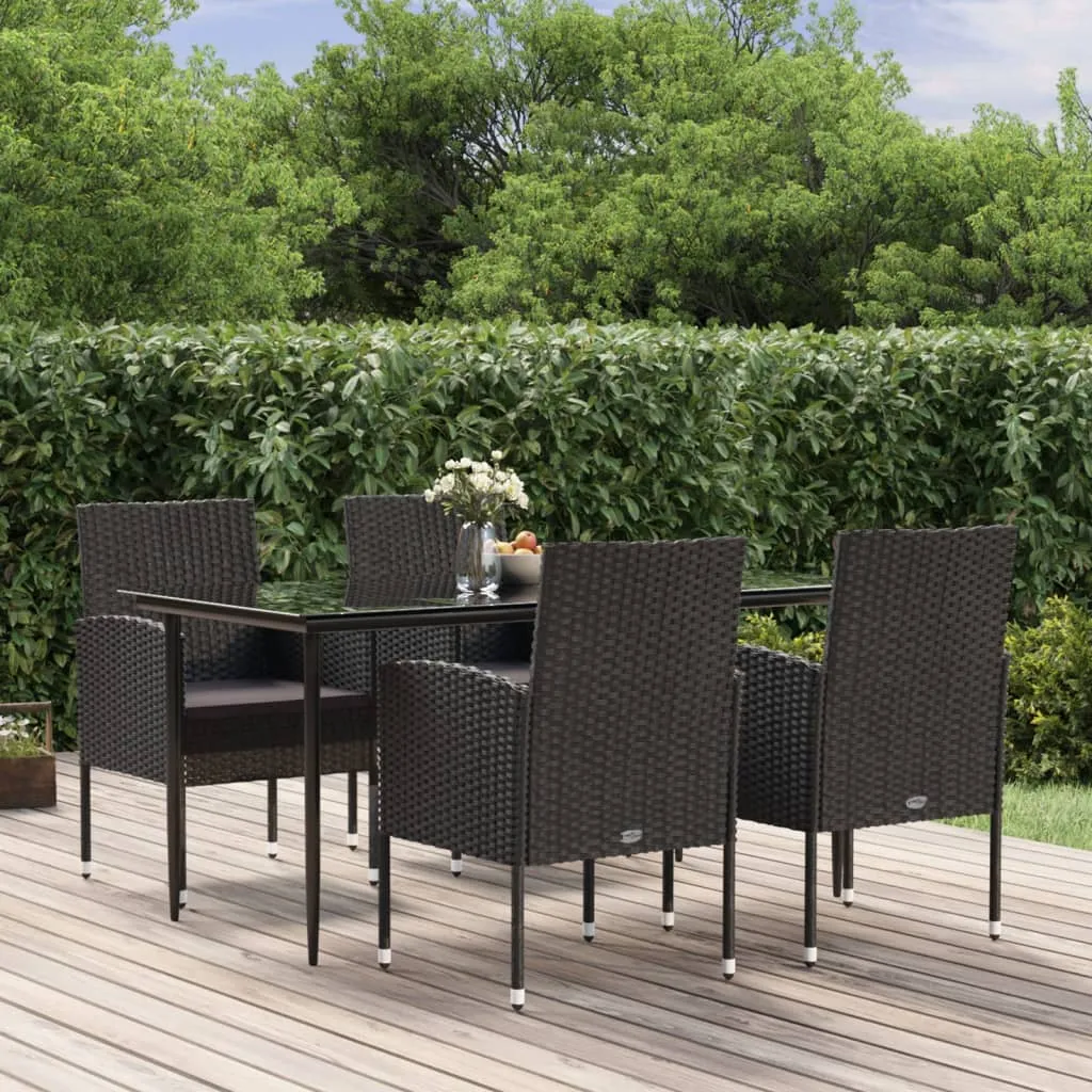 vidaXL Set da Pranzo da Giardino 5 pz Nero con Cuscini in Polyrattan