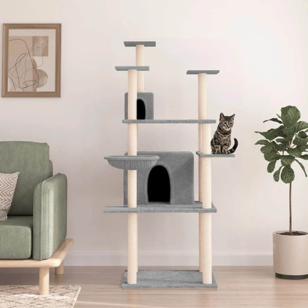 vidaXL Albero per Gatti con Tiragraffi in Sisal Grigio Chiaro 166 cm