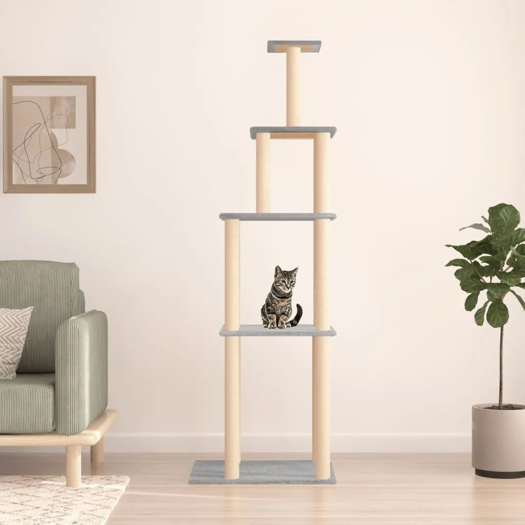 vidaXL Albero per Gatti con Tiragraffi in Sisal Grigio Chiaro 183 cm