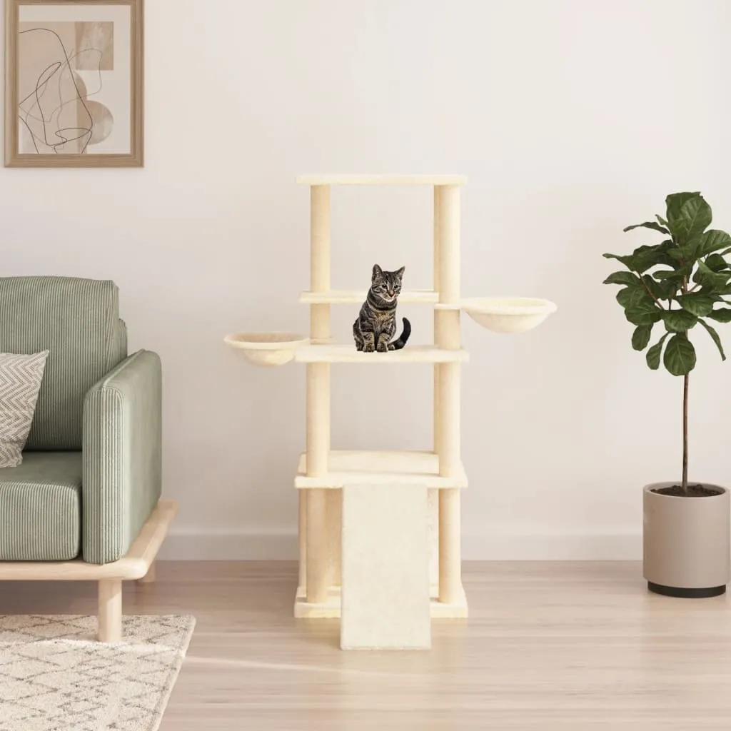 vidaXL Albero per Gatti con Tiragraffi in Sisal Crema 133 cm