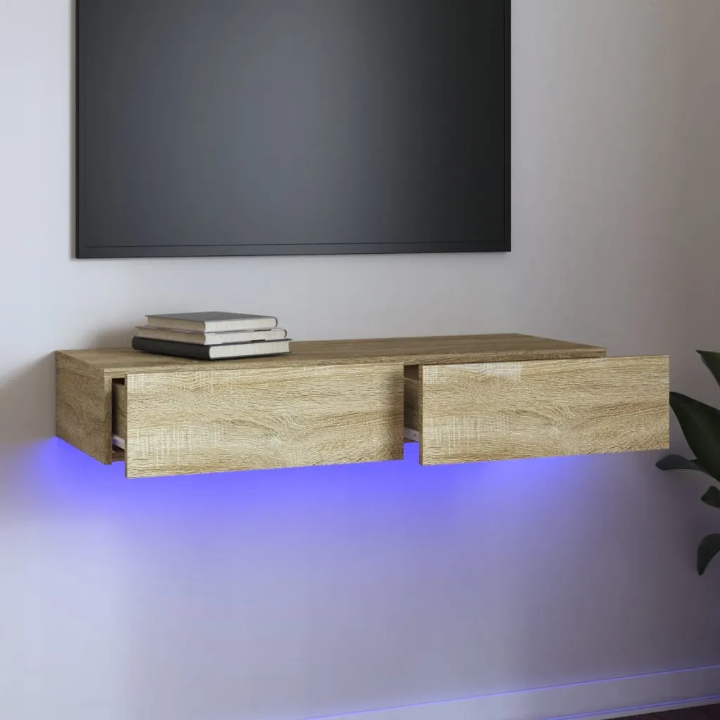 vidaXL Mobile Porta TV con Luci LED Rovere Sonoma 90x35x15,5 cm