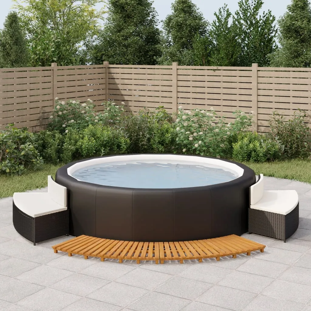 vidaXL Bordo per Spa Nero in Polyrattan e Legno Massello di Acacia