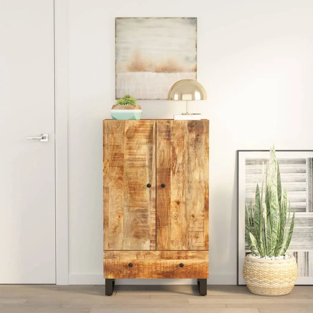 Credenza con Cassetto 60x33x100 cm Legno Massello Mango e Ferro