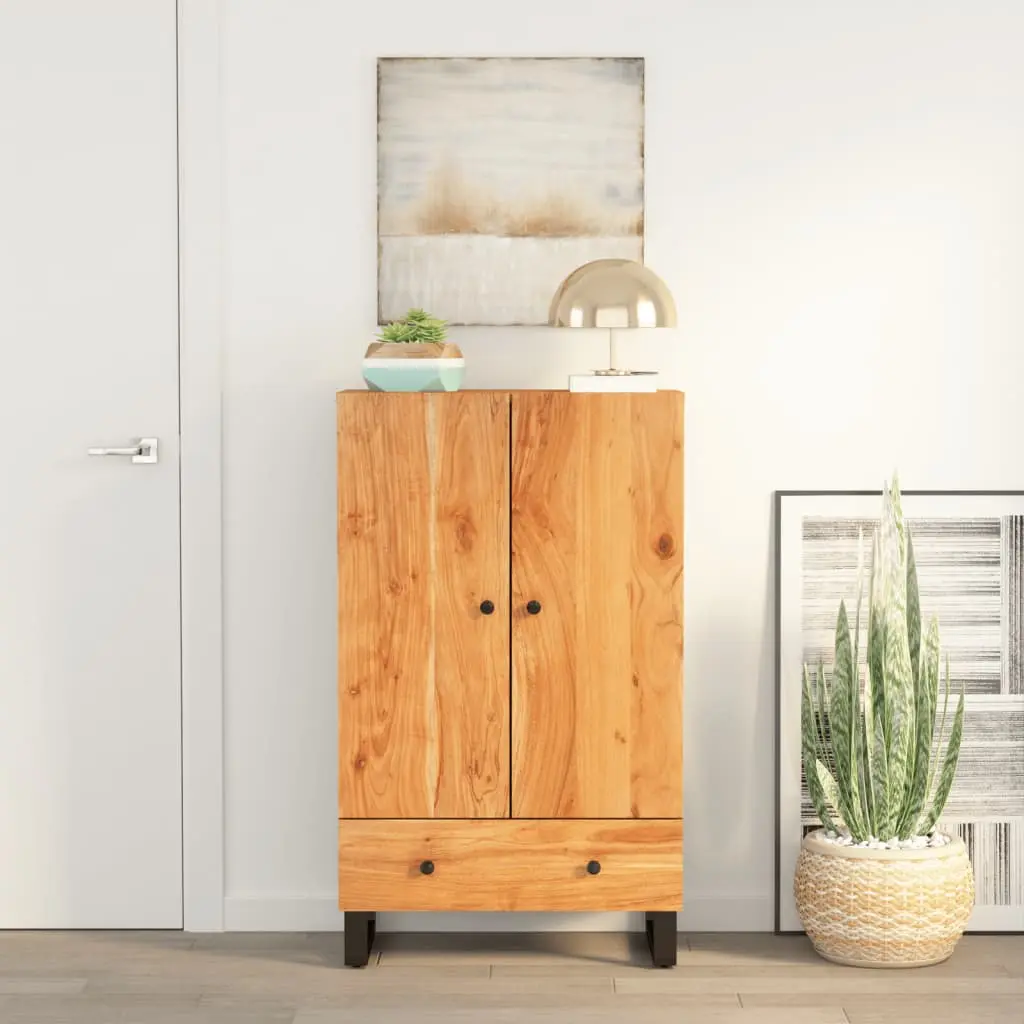 Credenza con Cassetto 60x33x100cm Legno Massello Acacia e Ferro