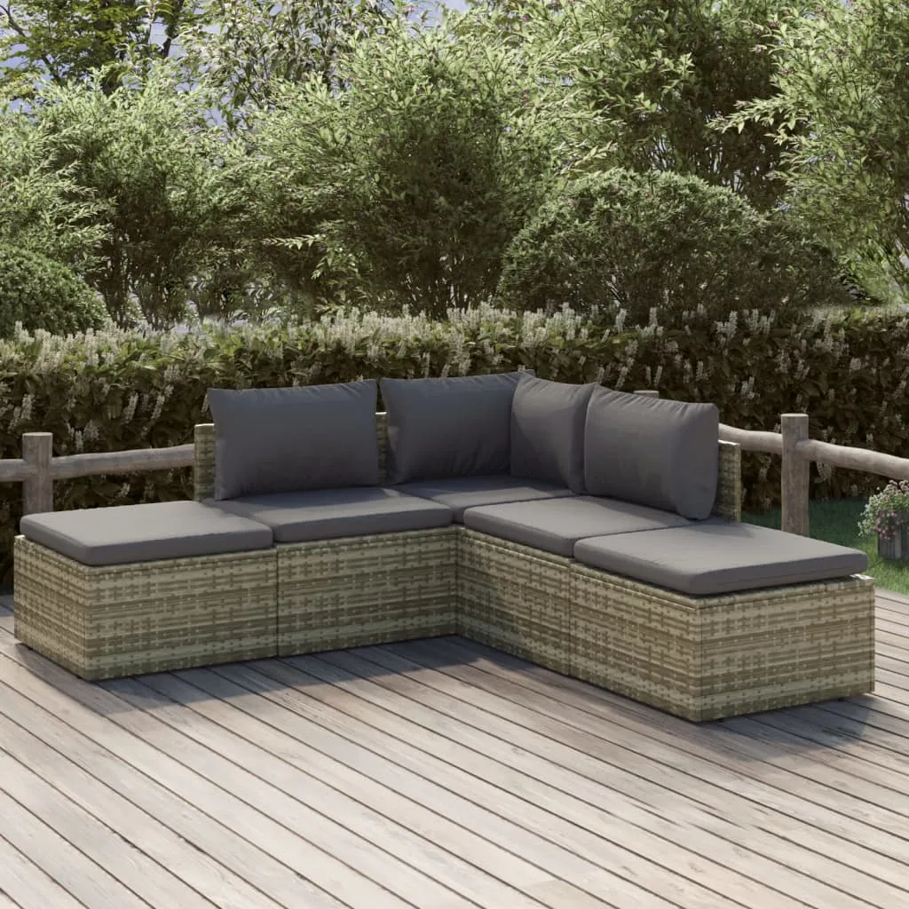 vidaXL Set Divani da Giardino 5 pz con Cuscini in Polyrattan Grigio