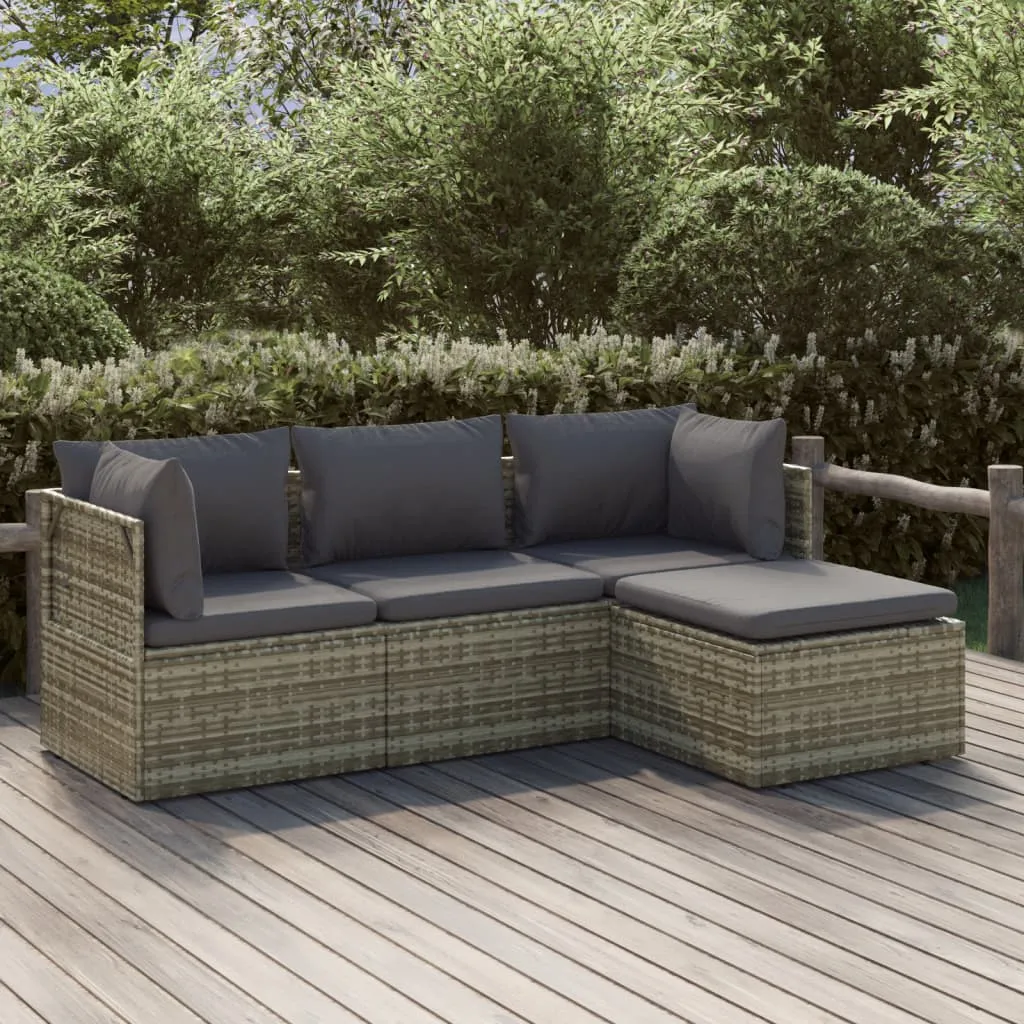 vidaXL Set Divani da Giardino 4 pz con Cuscini in Polyrattan Grigio