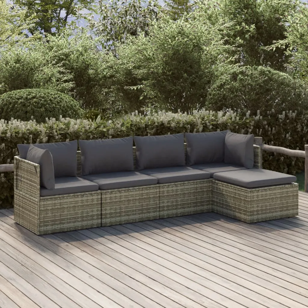 vidaXL Set Divani da Giardino 5 pz con Cuscini in Polyrattan Grigio