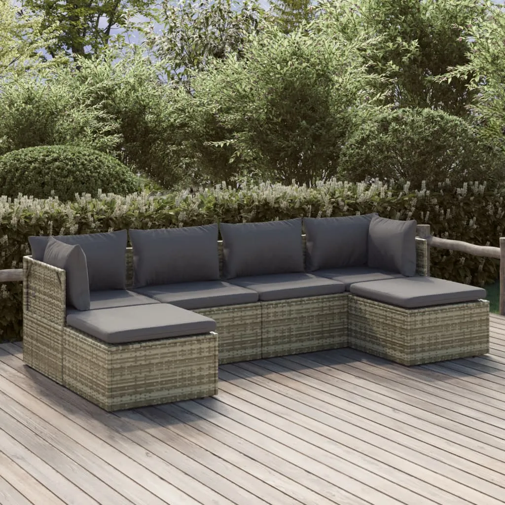 vidaXL Set Divani da Giardino 6 pz con Cuscini in Polyrattan Grigio