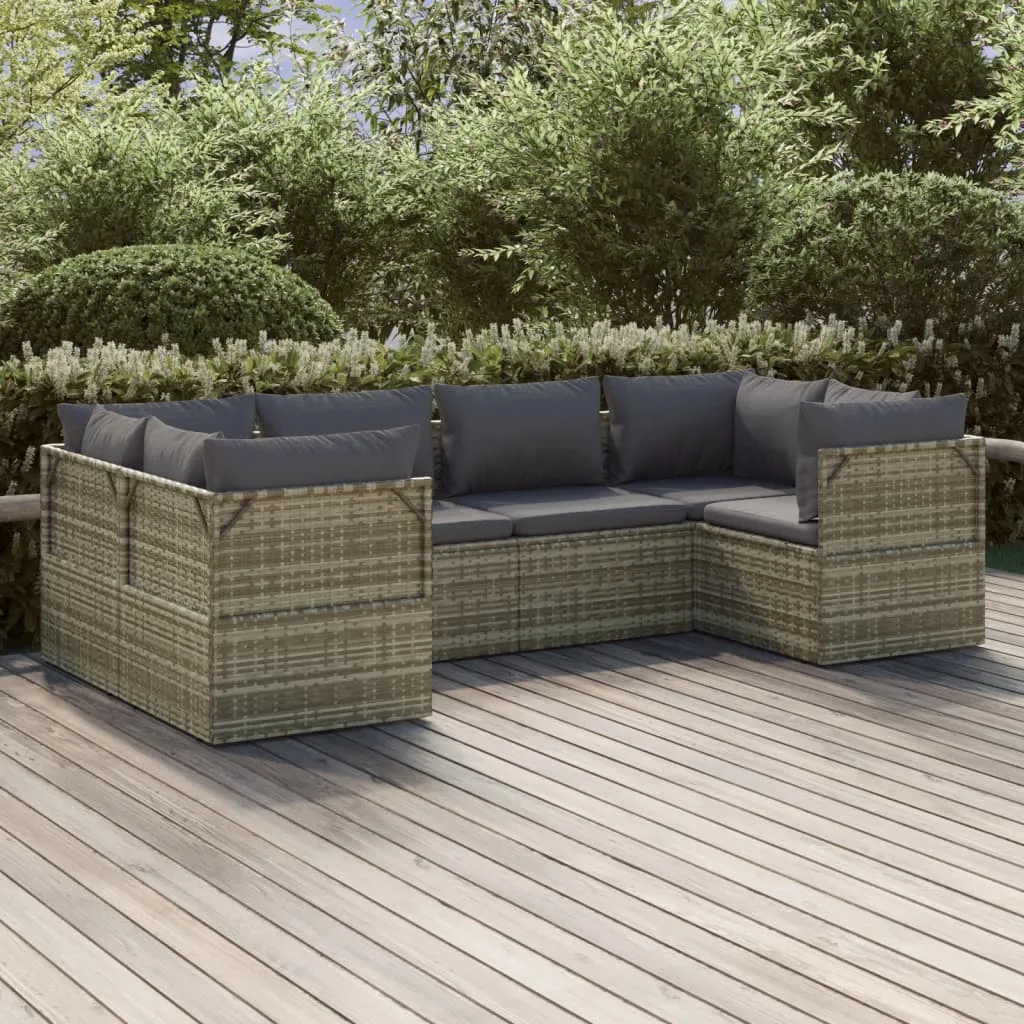 vidaXL Set Divani da Giardino 6 pz con Cuscini in Polyrattan Grigio