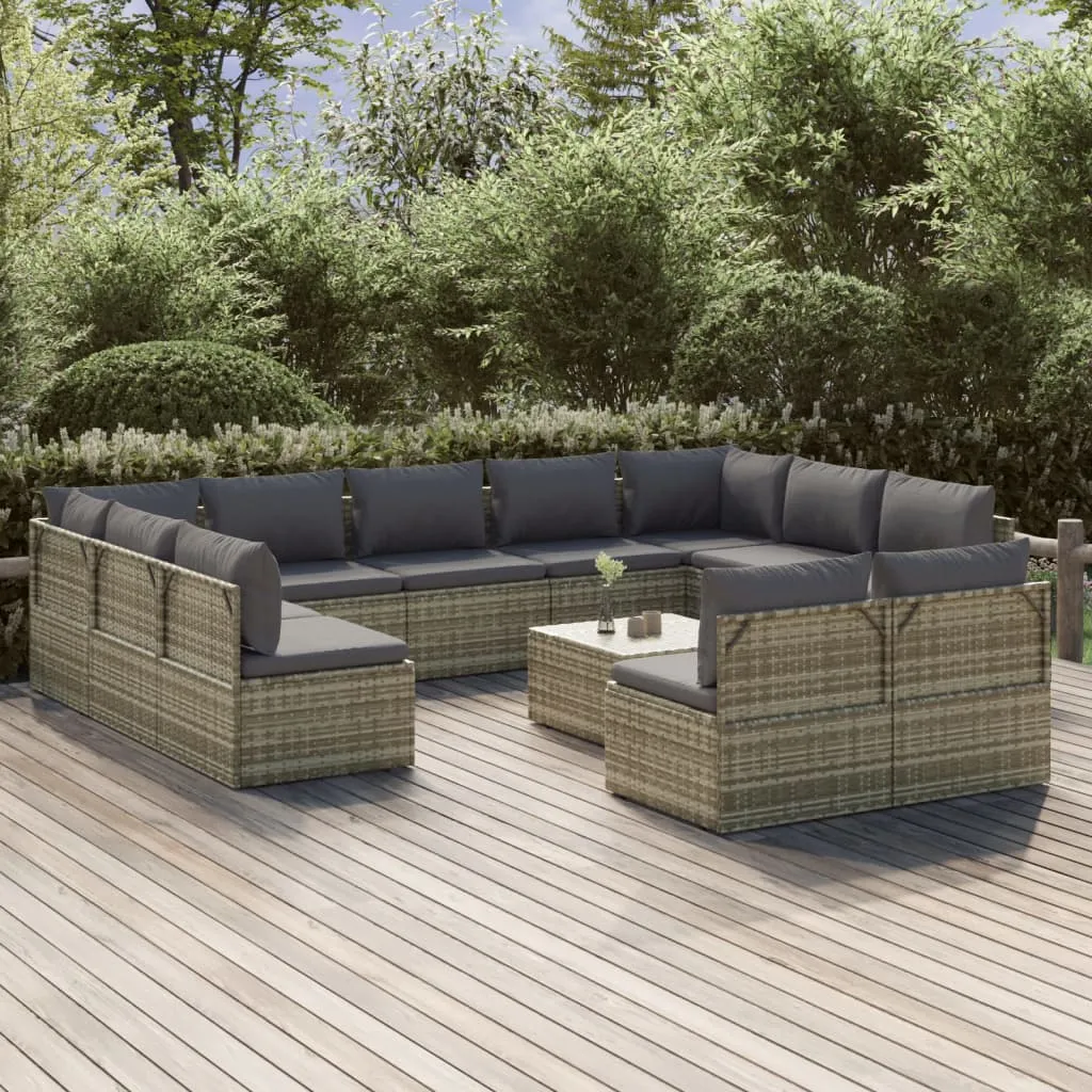 vidaXL Set Divani da Giardino 12 pz con Cuscini in Polyrattan Grigio