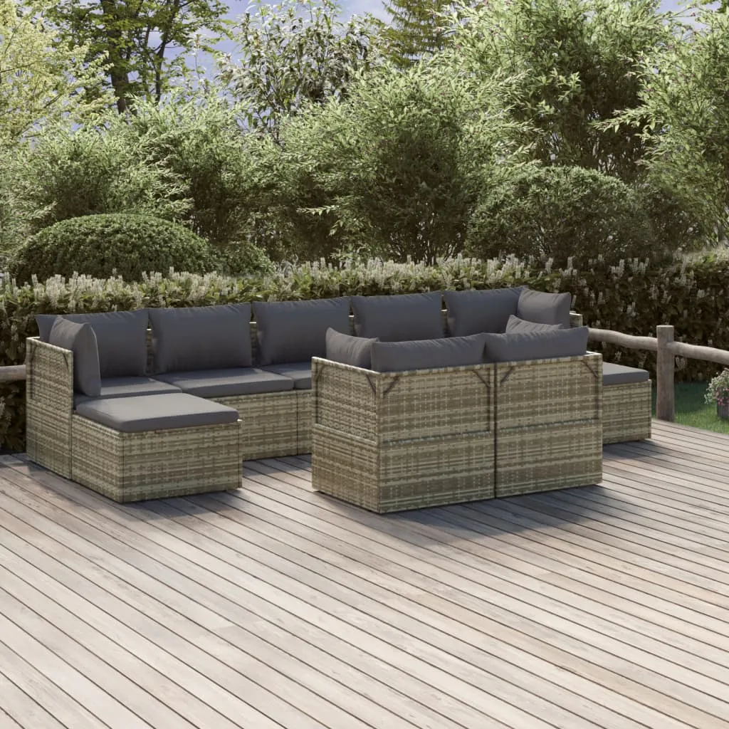 vidaXL Set Divani da Giardino 9 pz con Cuscini in Polyrattan Grigio