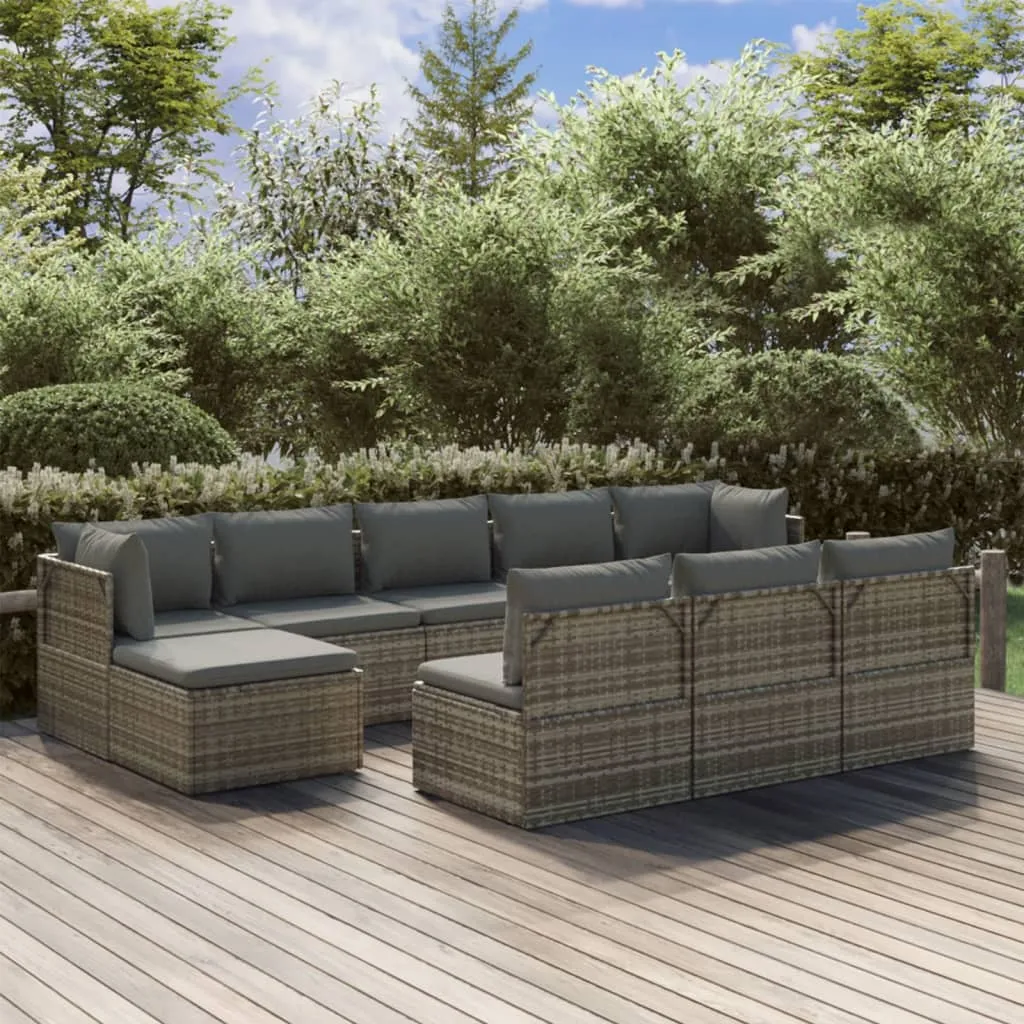 vidaXL Set Divani da Giardino 10 pz con Cuscini in Polyrattan Grigio