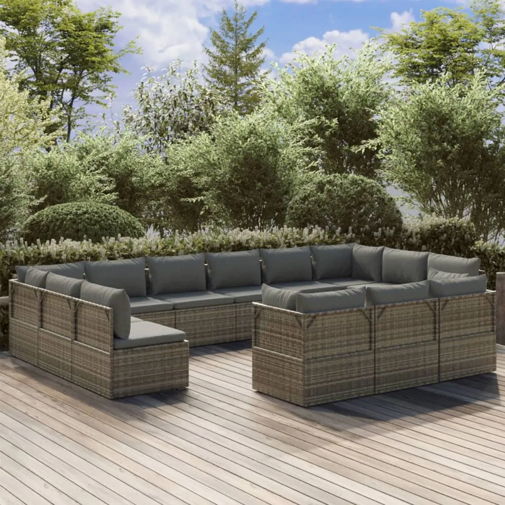 vidaXL Set Divani da Giardino 13 pz con Cuscini in Polyrattan Grigio