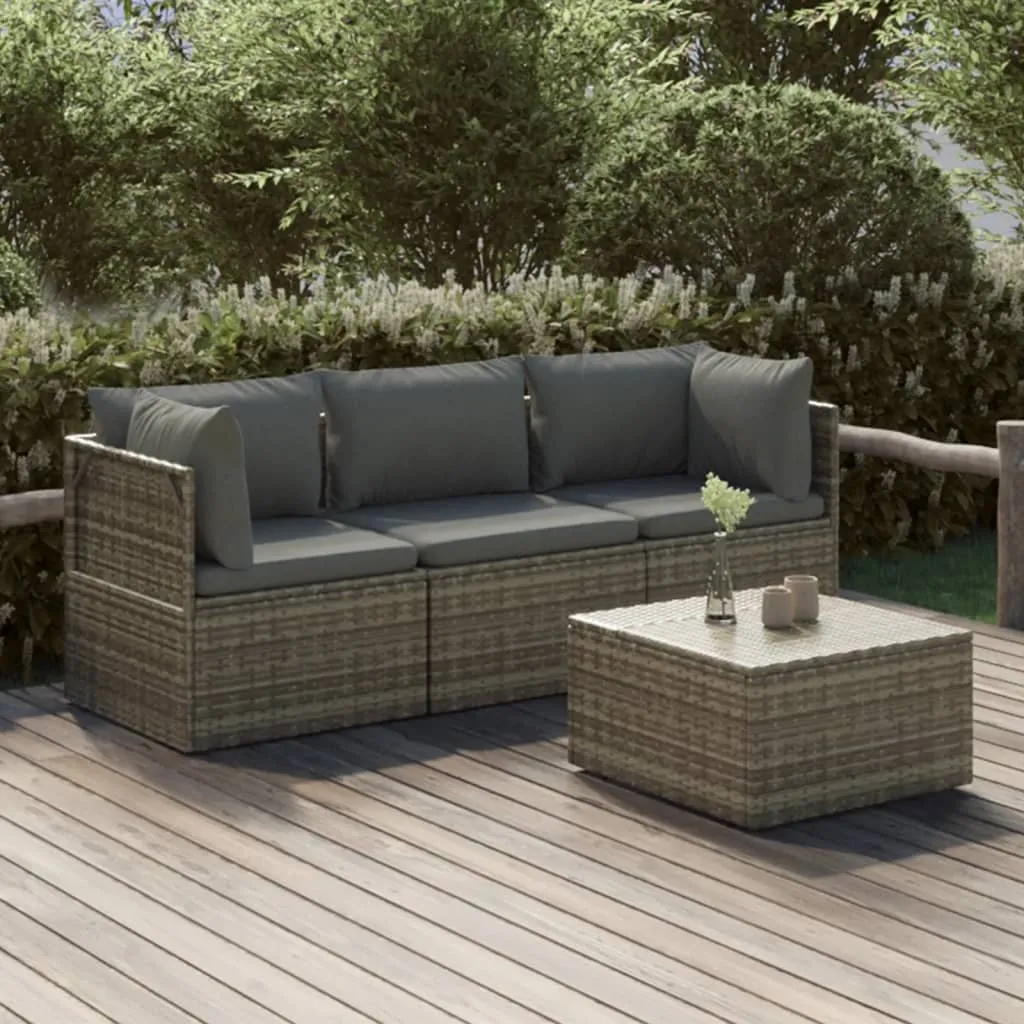 vidaXL Set Divani da Giardino 4 pz con Cuscini in Polyrattan Grigio