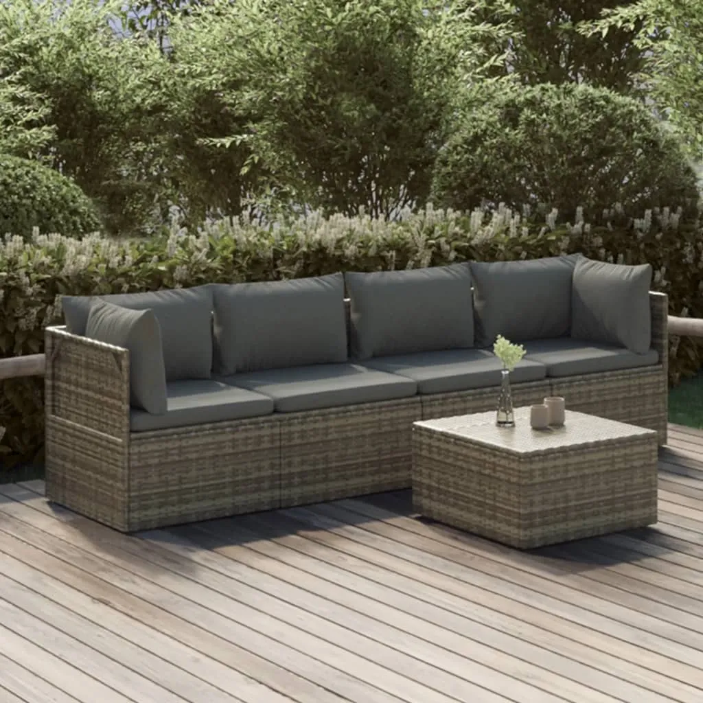 vidaXL Set Divani da Giardino 5 pz con Cuscini in Polyrattan Grigio