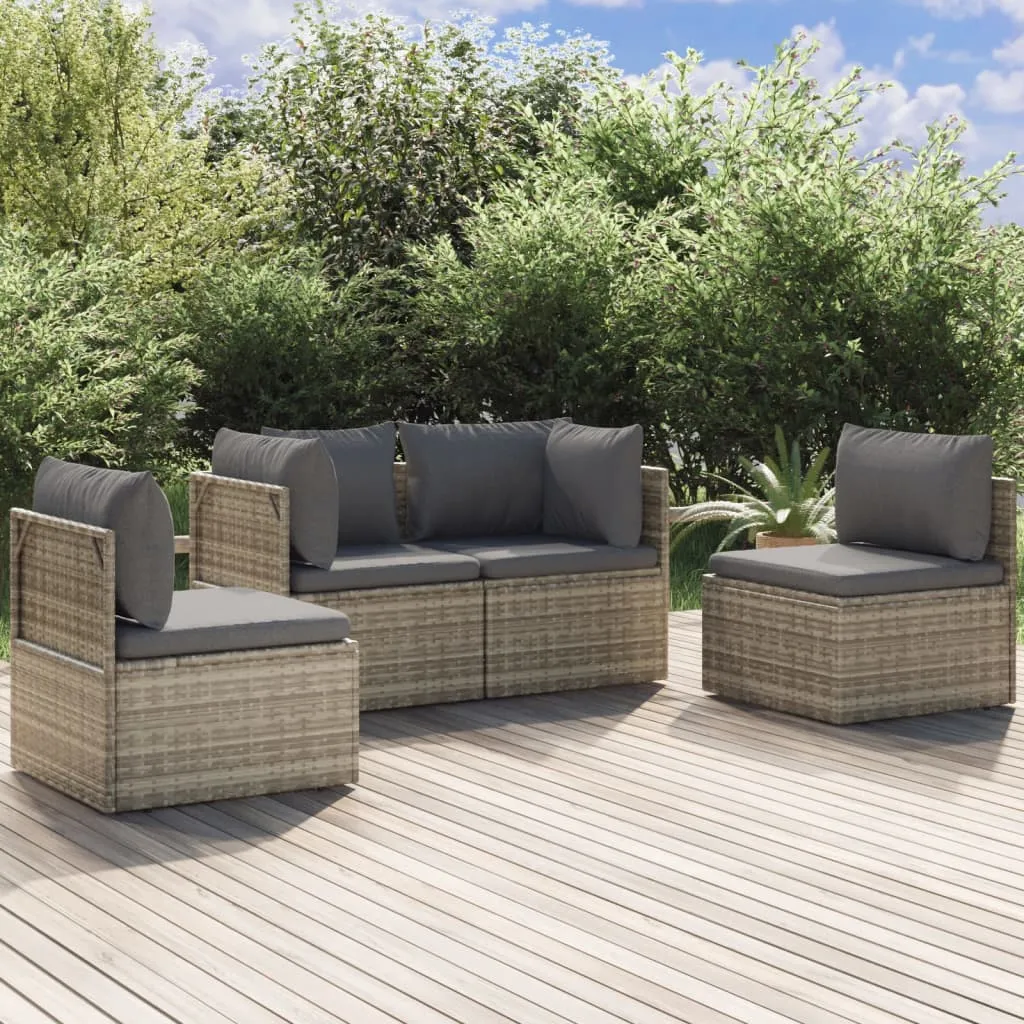 vidaXL Set Divani da Giardino 4 pz con Cuscini in Polyrattan Grigio