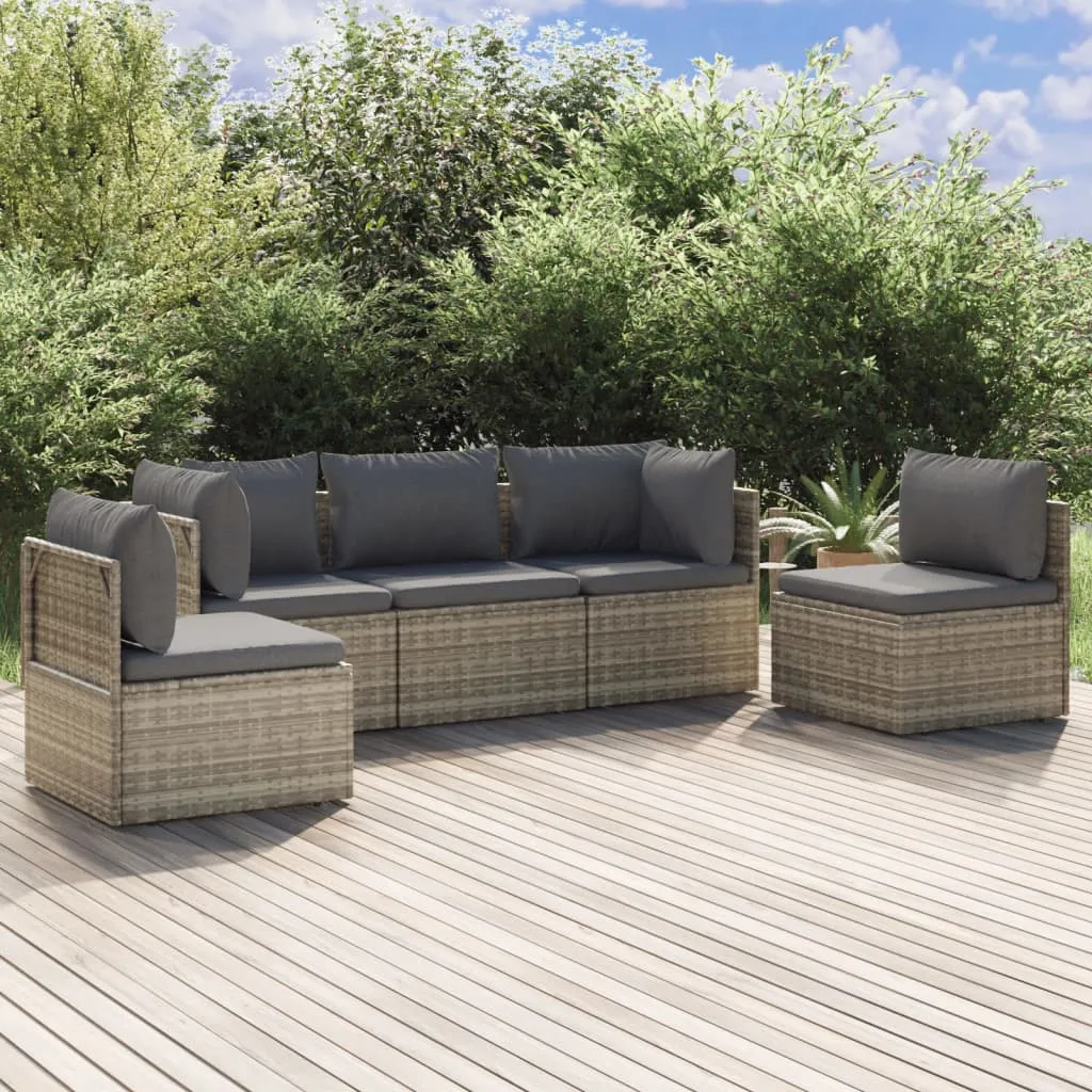 vidaXL Set Divani da Giardino 5 pz con Cuscini in Polyrattan Grigio